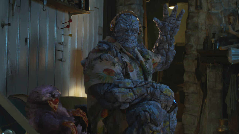 Korg, in Taika Waititi’s trademark pineapple shirt, in Endgame.